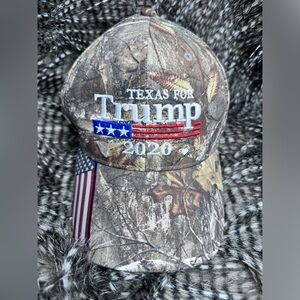 “Texas for Trump 2020” American Flag Wood Real Tree Camo Hat Cap Never Worn